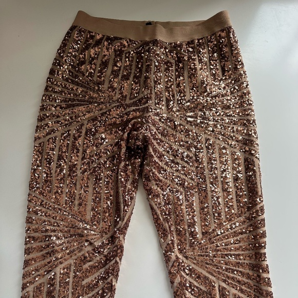 BCBG MaxAzria Size L Rose Gold Sequinned Leggings - Picture 1 of 3